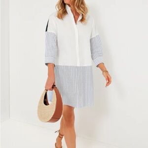 Striped White and Blue Shirt Dress